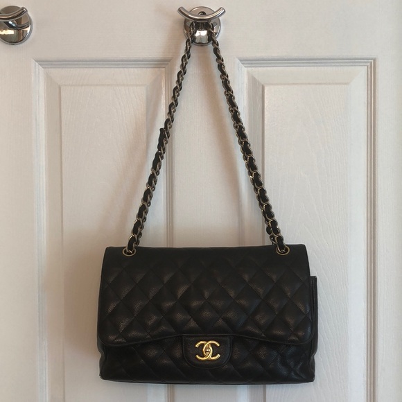 CHANEL Handbags - Chanel Jumbo Black Caviar Gold Hardware Bag